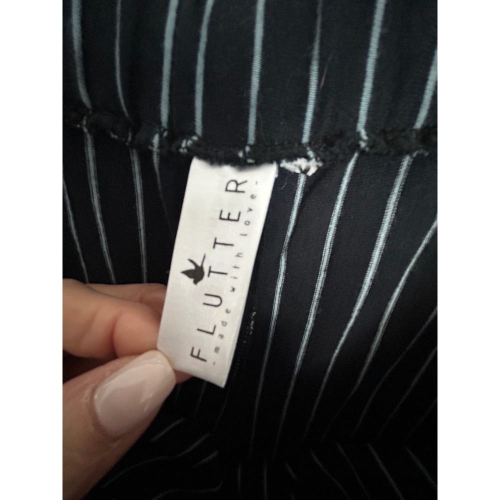 Flutter Womens Black White Pinstripe Wide Leg Cotton Pants Contrast Pockets L - Picture 3 of 12